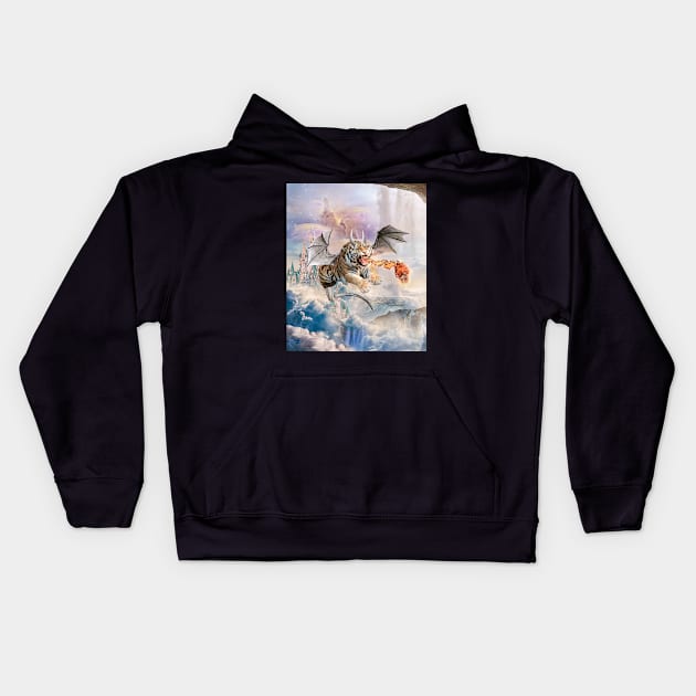 Big Cat Tiger As Flying Dragon Kids Hoodie by Random Galaxy